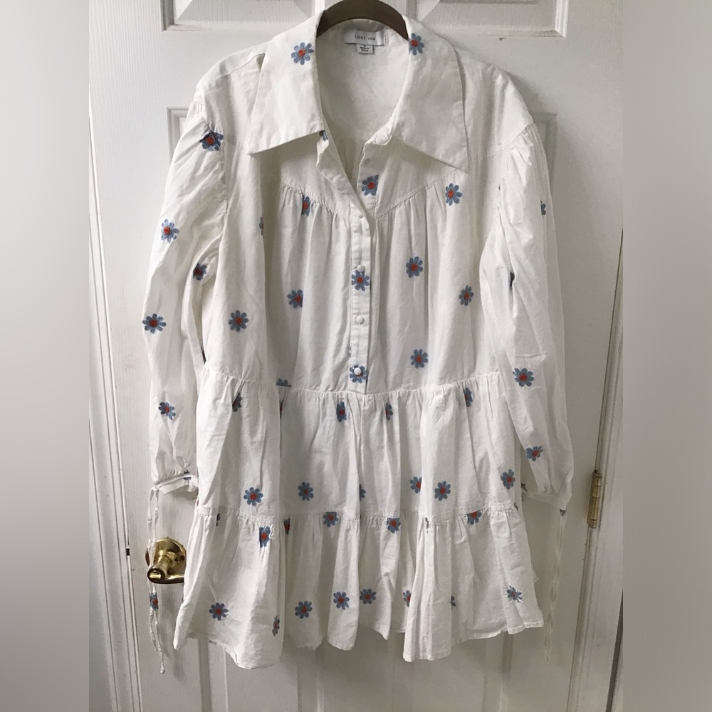 LOST INK SZ 18 COTTON FLORAL EMBROIDERED DRESS VERY CUTE GUC